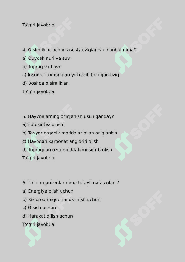 5sinf biologiya fanidan testlar 2