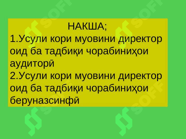 УСУЛИ КОРИ МУОВИНИ ДИРЕКТОР ОИД БА ТАТБИҚИ ЧОРАБИНИҲОИ АУДИТОРИ ВА БЕРУНАЗСИНФИ 2
