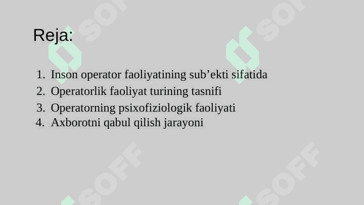 inson mashina tizimini tasniflash xususiyatlari. inson mashina tizimidagi operator 2