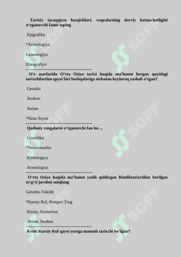 Tarix fanidan test baza javobi bilan 2