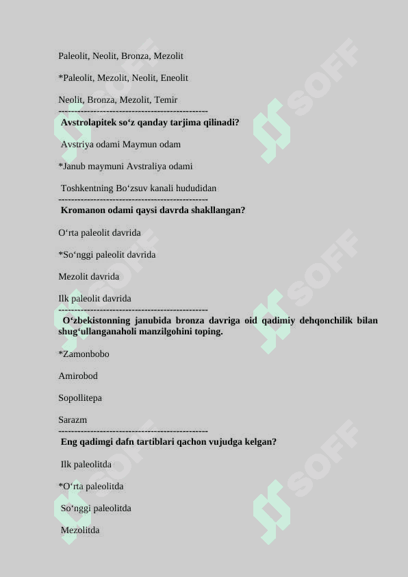 Tarix fanidan test baza javobi bilan 4