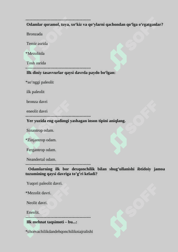 Tarix fanidan test baza javobi bilan 5