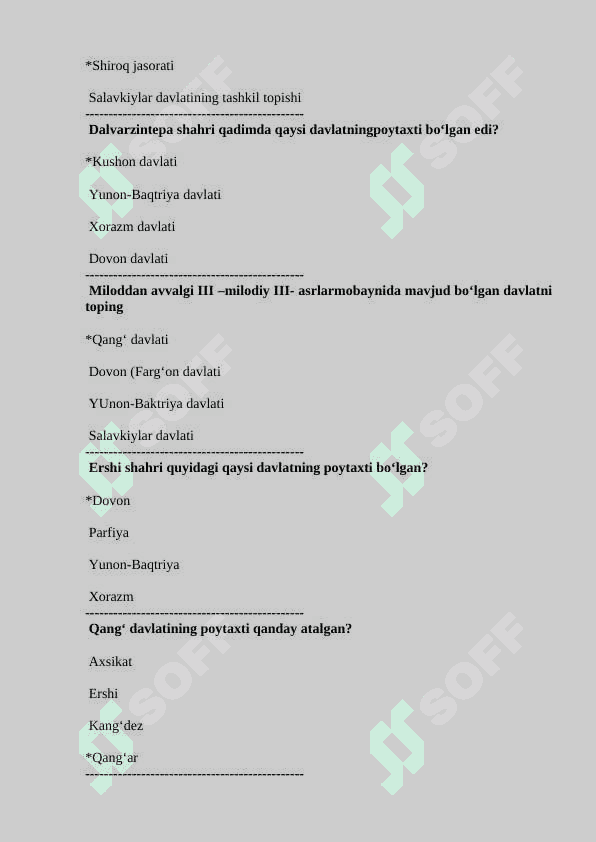 Tarix fanidan test baza javobi bilan 7