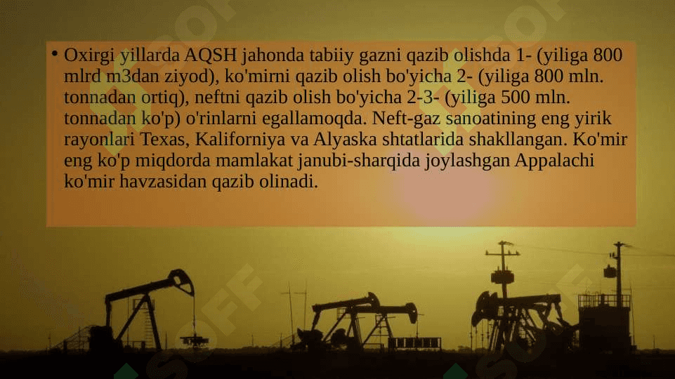 Amerika Qóshma Shtatlari xo‘jaligi va iqtisodiy rayonlari degan mavzuda slayd ishi. 5