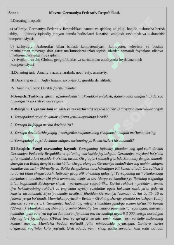 9-sinf geografiya .Germaniya Federativ Respublikasi dars ishlanma 2