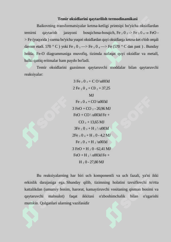 Metal oksidlarini uglerod oksidi bilan tiklanish termodinamikasi 3
