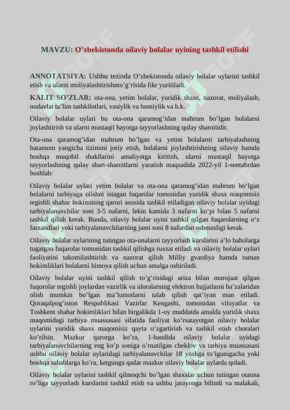 O’zbekistonda oilaviy bolalar uyining tashkil etilishi 2