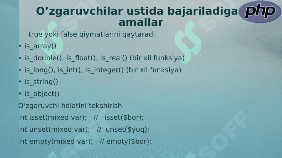 PHP Operatorlar. 2