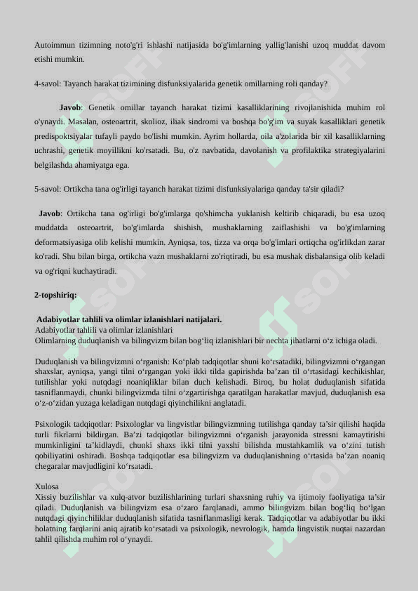 Tayanch harakat tizimi disfunksiyalarning etilogiyasi. 2