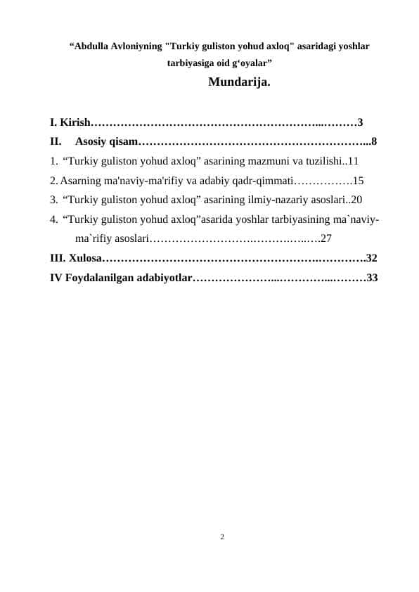 “Abdulla Avloniyning Turkiy guliston yohud axloq asaridagi yoshlar tarbiyasiga oid g‘oyalar” 1