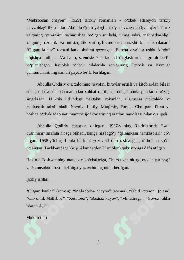 Abdulla Qodiriyning « Mehrobdan chayon »asaridagi oilaviy munosabatlar. 6
