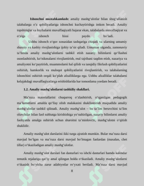 Amaliy mashg'ulotlar va ularni tashkil etishning pedagogik shart - sharoitlari 8