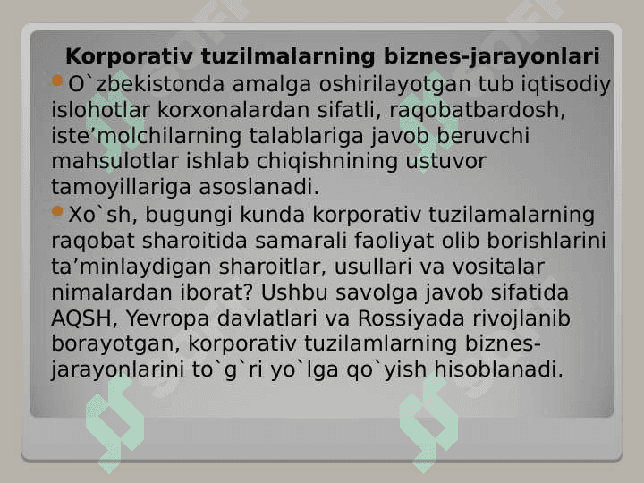 Korporotiv tuzilmalar va ular rivojlanishi istiqbollari 2
