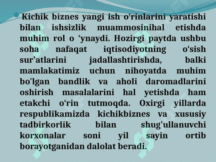 Xususiy tadbirkorlikning aholini ish bilan ta’milashdagi o‘rni 2