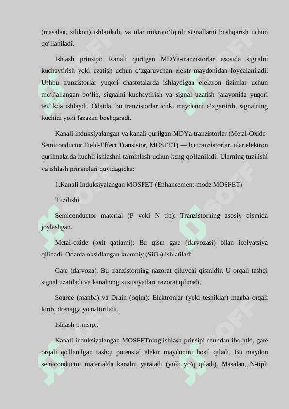 KANALI INDUKSIYALANGAN VA KANALI QURILGAN MDYA-TRANZISTORLARNING TUZLISHI VA ISHLASH PRINSIPLARI 4