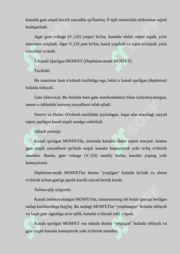 KANALI INDUKSIYALANGAN VA KANALI QURILGAN MDYA-TRANZISTORLARNING TUZLISHI VA ISHLASH PRINSIPLARI 5
