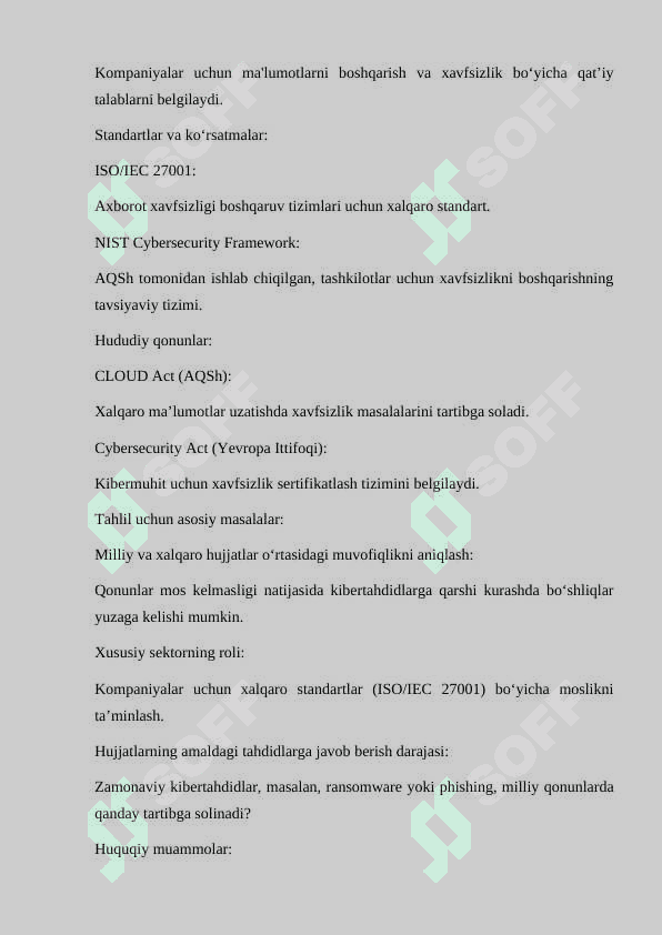 KIBERXAVFSIZLIKGA TEGISHLI MILLIY VA XORIJIY NORMATIV-HUQUQIY HUJJATLAR TAHLILI. 6