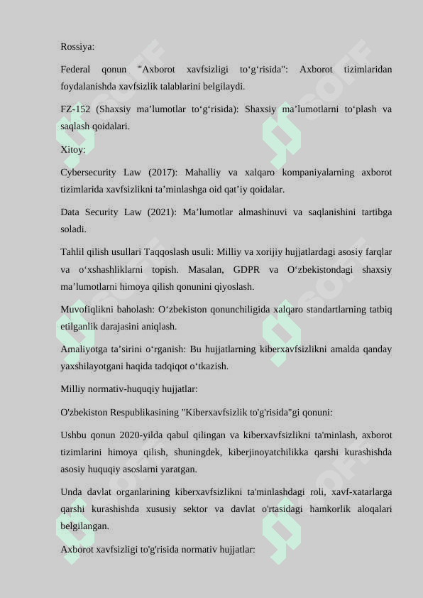 KIBERXAVFSIZLIKGA TEGISHLI MILLIY VA XORIJIY NORMATIV-HUQUQIY HUJJATLAR TAHLILI. 8