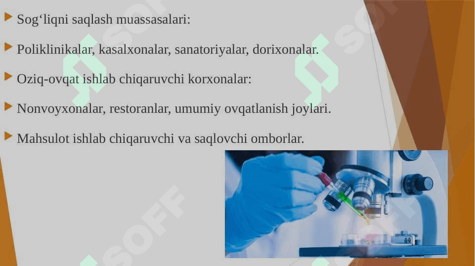 Ogohlantiruvch sanitariya nazorati. Olib boriladigan obyektlar va ularga berilishi zarur bo’lgan xulosalar. 7