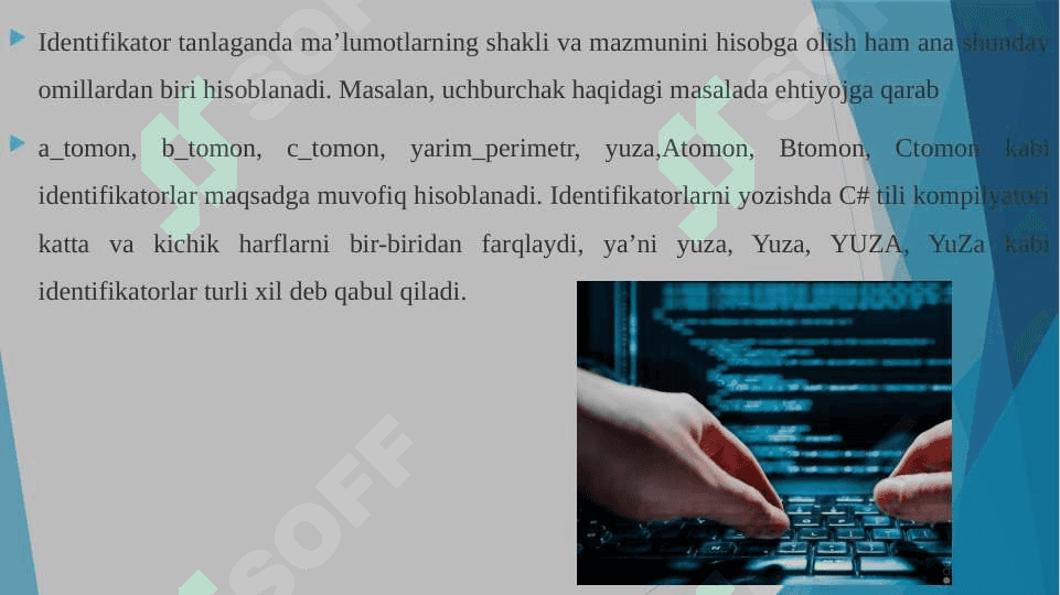 O'zaruvchilar va berilganlar turlari 8