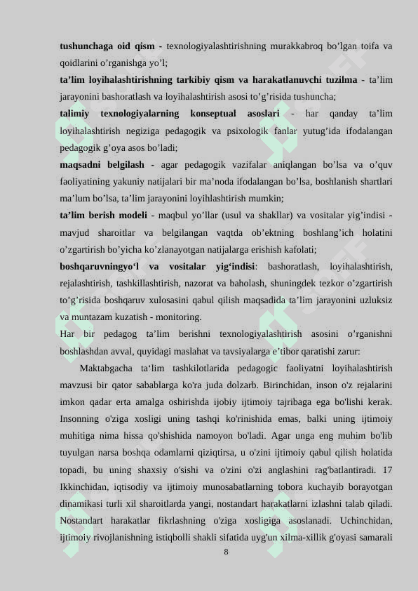 Mavzu: Maktabgacha ta’limni loyihalashtirish fanining predmeti, maqsadi va vazifalari 8