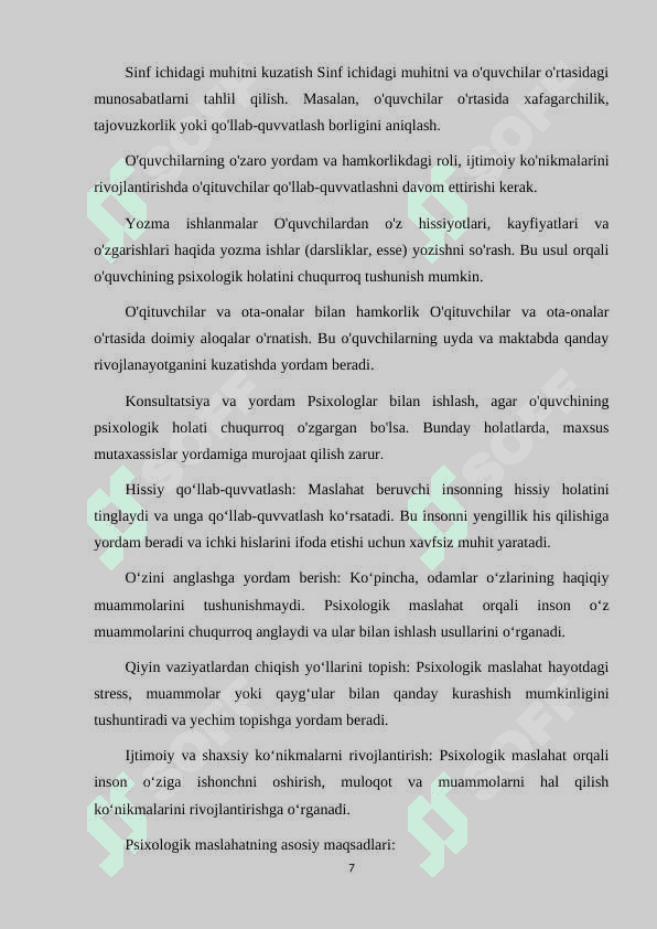PSIXOLOGIK MASLAHAT MAKTAB PSIXOLOGINING ASOSIY FAOLIYAT YO'NALISHI 7