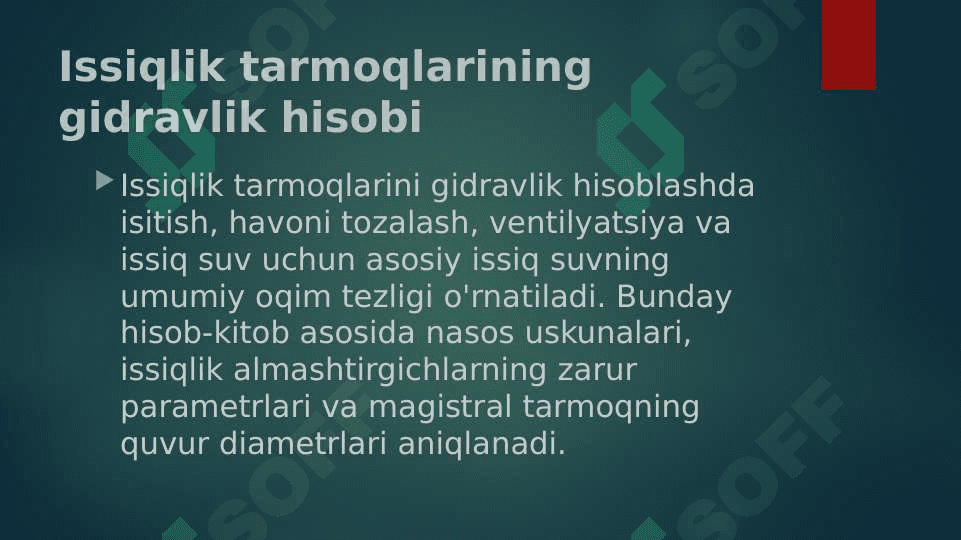 Suvli issiqlik tarmogʻining gidravlik hisobi 3