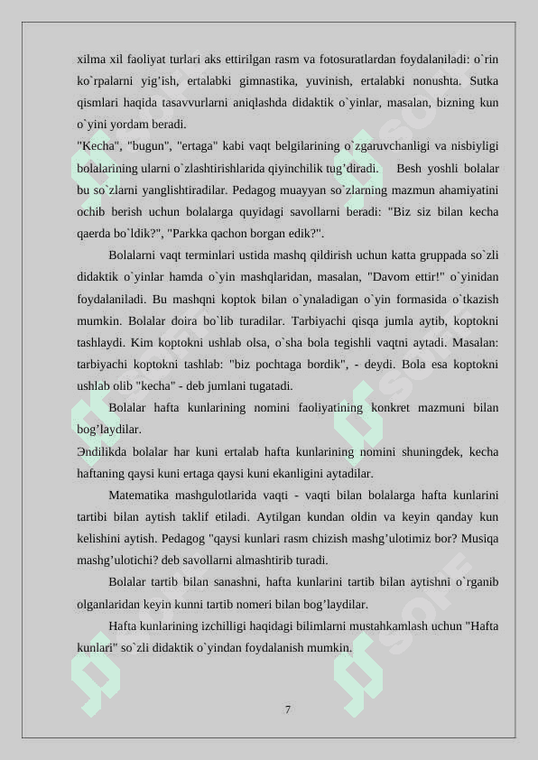 Boshlang’ich  sinf  bolalarini  vaqt  bilan  tanishtirish  mazmuni  ( ingliz tili vositasida) 7