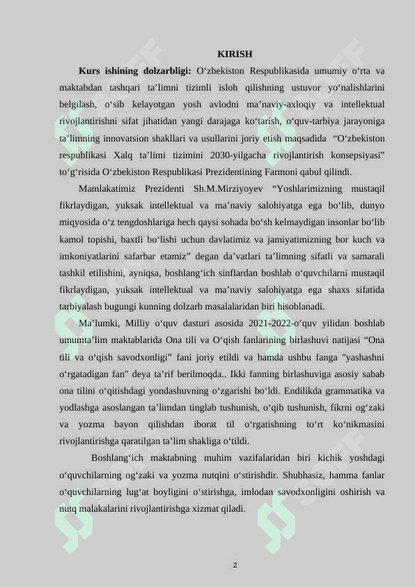 BOSHLANG‘ICH SINFLARDA “SIFAT” MAVZUSINI O‘RGATISH METODIKASI 2