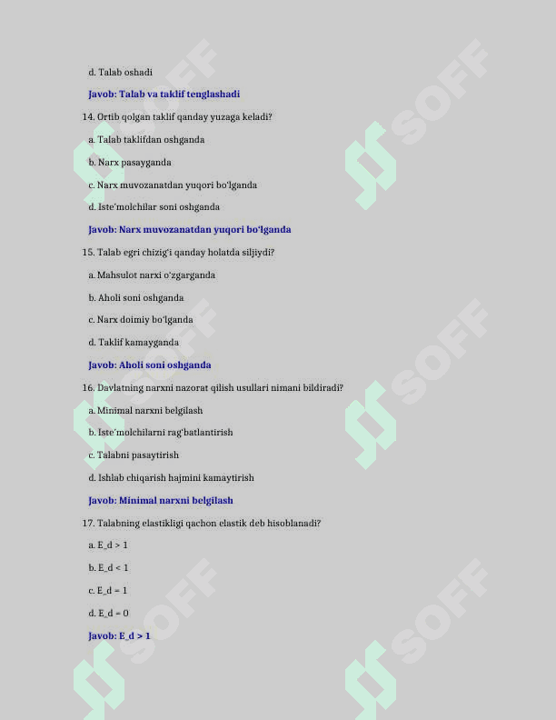 Talab va taklif mavzusi boʻyicha test savollari javoblari bilan 4