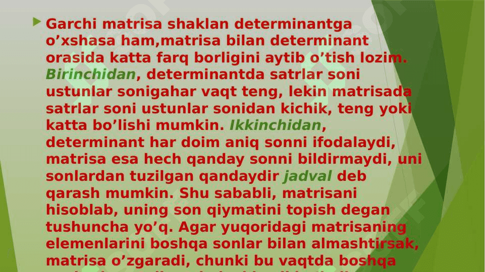 MATRISA RANGI VA MATRISAGA TESKARI MATRISA TOPISH 3