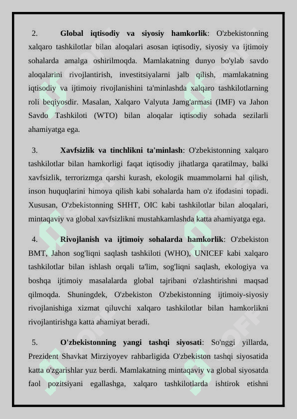 O'zbekistonning xalqaro tashkilotlar bilan hamkorlik aloqalari 3