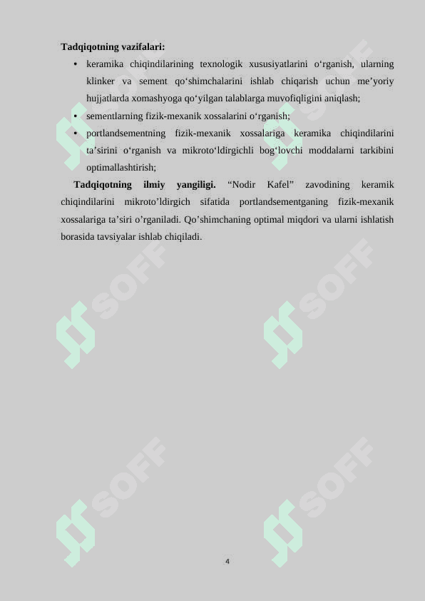 KERAMIKA ISHLAB CHIQARISH CHIQINDILARI ASOSIDA MIKROTO’LDIRGICHLI BOG’LOVCHI MODDALARNI TADQIQ ETISH 4