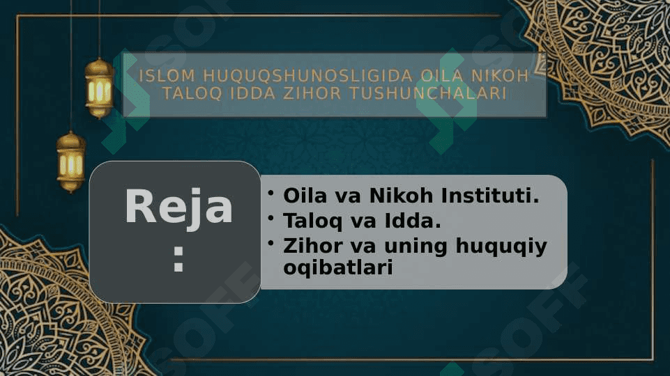 Islom huquqshunosligida oila nikoh taloq idda zihor tushunchalariIslom huquqshunosligida oila nikoh taloq idda zihor tushunchalari 2
