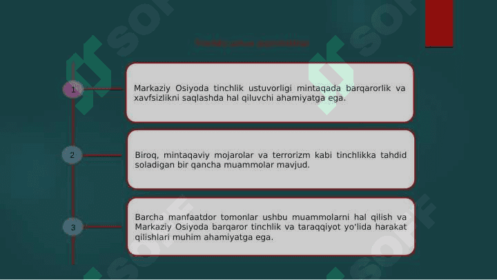 O'zbekistonning Markaziy Osiyoda tinchlik va barqarorlikni ta’minlashdagi o’rni 6