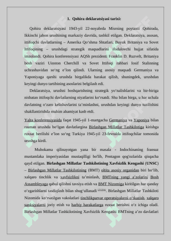 Qohira deklaratsiyasi tarixi va mazmuni 2