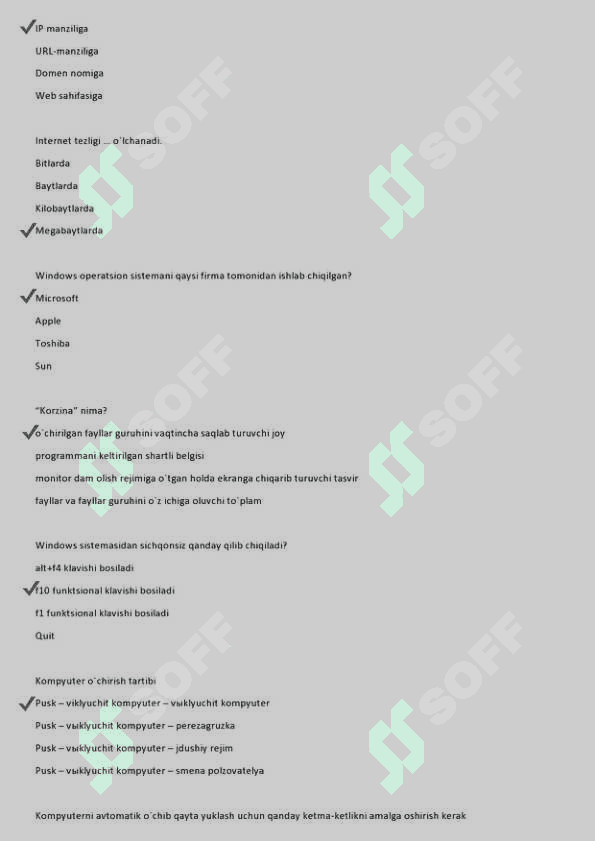 Informatika fanidan 200 talik test, javoblari bilan 8