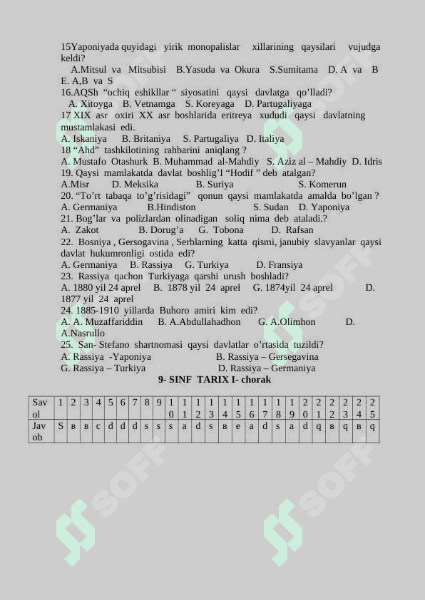 9-sinf tarix 1-4-chorak (Javoblari bilan) 2