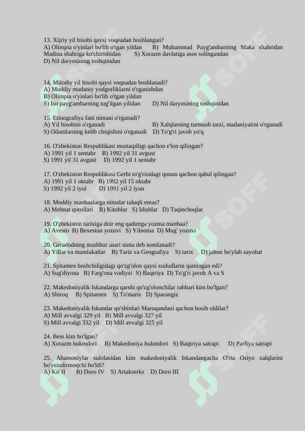 5-sinf tarix 1-chorak testi javoblari bilan 2
