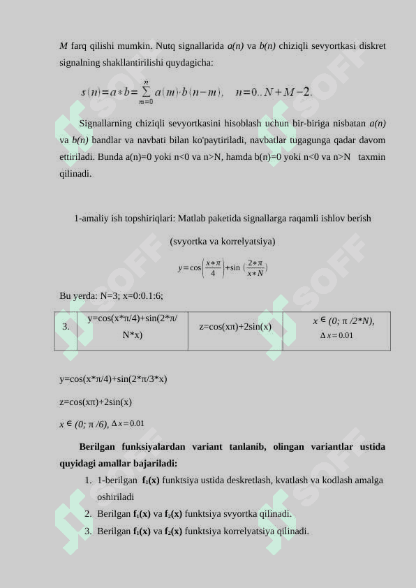 Matlab amaliy paketida ishlash. Svyortka jarayonini hisoblash. Korrelyatsiya jarayonini hisoblash. 4