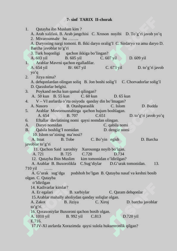 7-sinf tarix 1-4-chorak (Javoblari bilan) 3