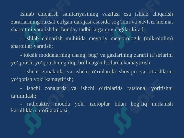 Mа’ruzа. Ishlаb chiqаrish jarayonlari  sаnitаriyasi  va  gigiyenasi. 3