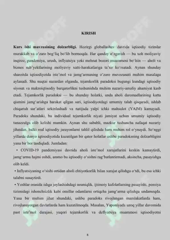 Kurs ishi Tejamkorlik paradoksi 8