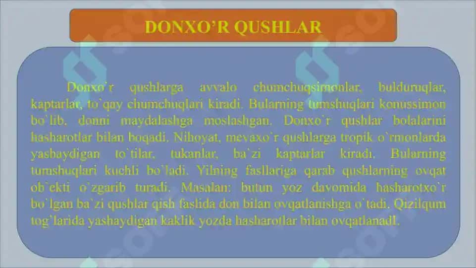 QUSHLAR OZIQLANISHI VA UNGA XOS MOSLANISHLAR MAVZUSIDAGI KURS ISHI 7