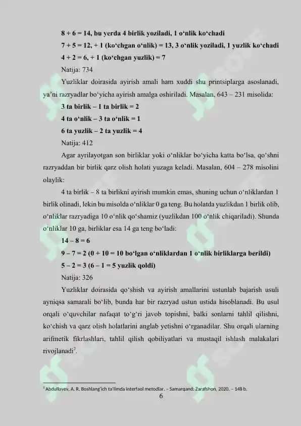 1000 ichida nomanfiy butun sonlar ustida arifmetik amallarni o‘rgatish metodikasi 6