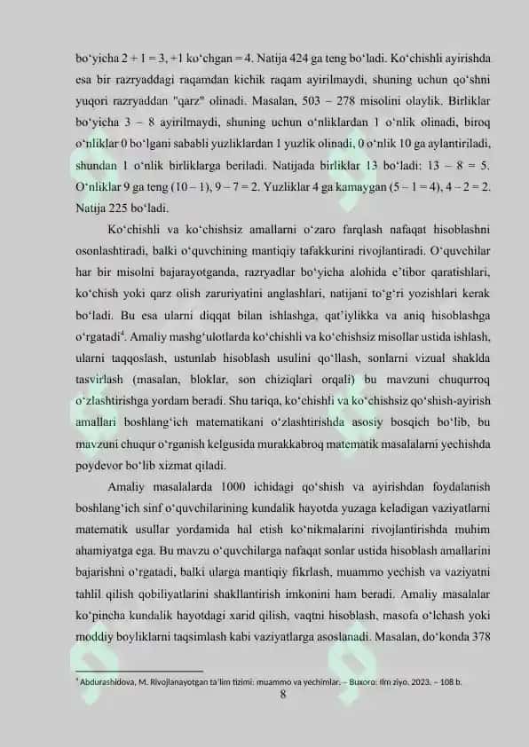 1000 ichida nomanfiy butun sonlar ustida arifmetik amallarni o‘rgatish metodikasi 8