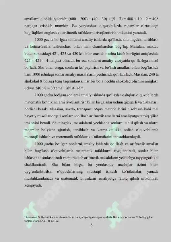 1000 ichida va ko‘p xonali nomanfiy butun sonlarni nomerlashga o‘rgatish metodikasi 8
