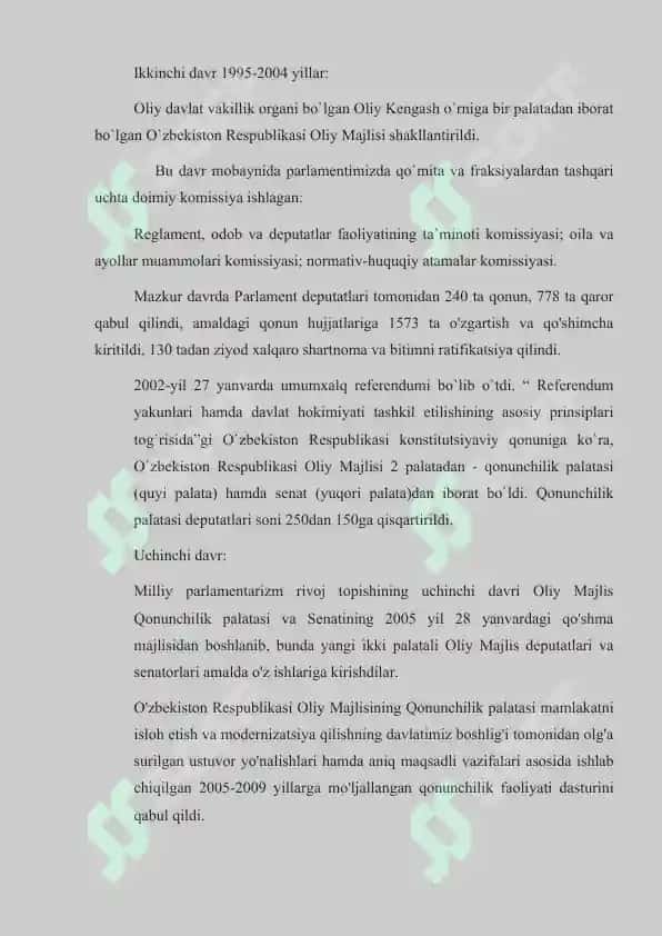 Oliy Majlis va uning palatalarining birgalikdagi vakolatlari 5