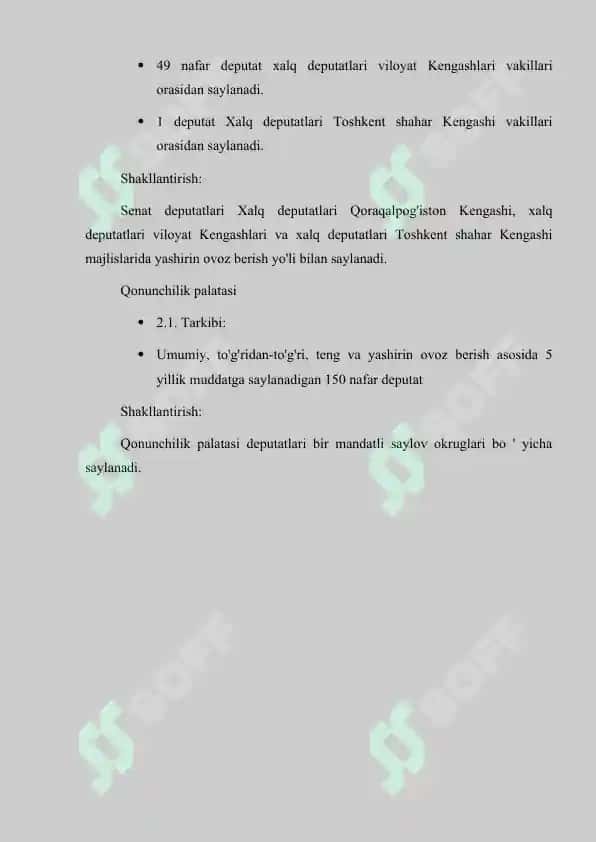 Oliy Majlis va uning palatalarining birgalikdagi vakolatlari 7