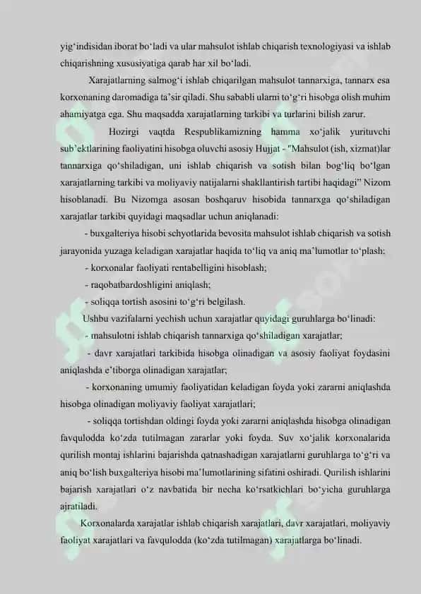 XARAJATLARNI TURKUMLASH ISHLAB CHIQARISH VA NOISHLAB CHIQARISH XARAJATLARI, O'ZGARUVCHAN VA O'ZGARMAS XARAJATLAR TAHLILI. 6